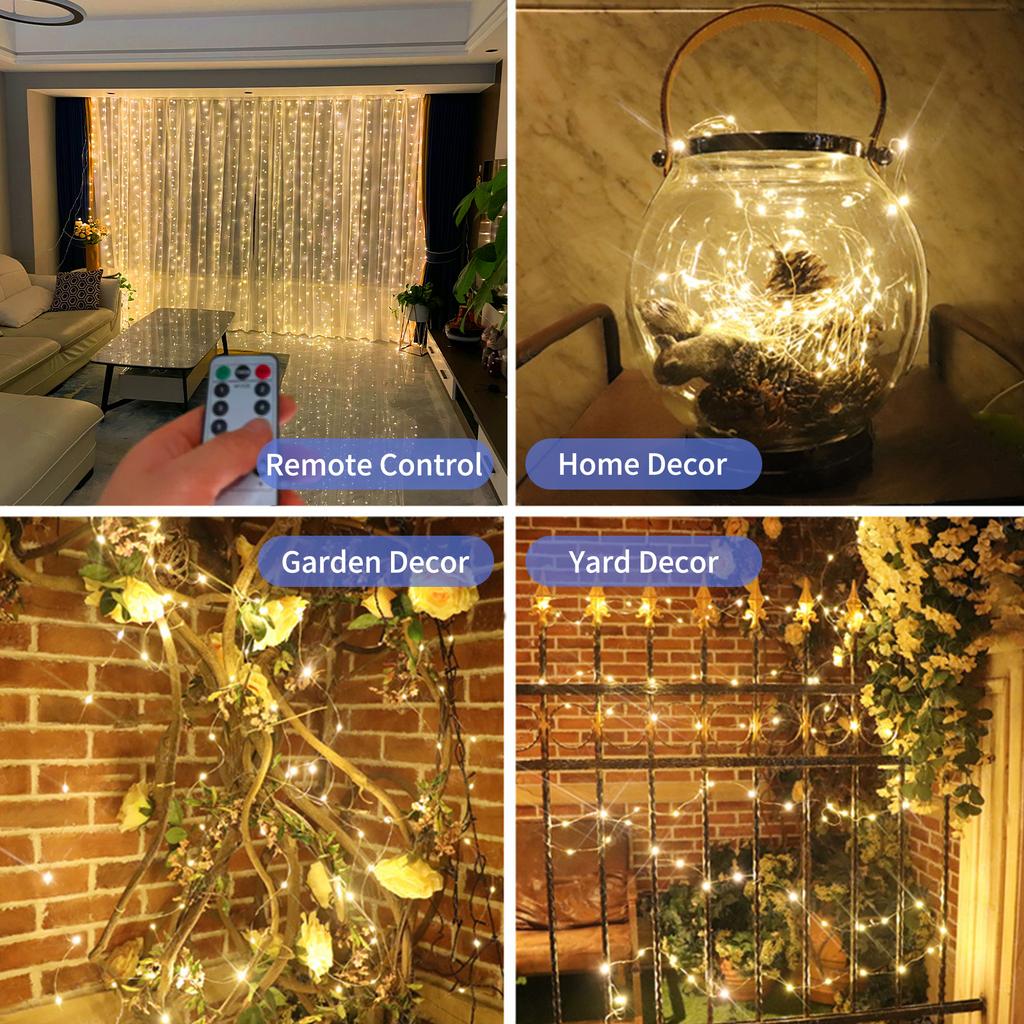 USB Powered Curtain String Lights Curtain Lighting Decoration for Dating Proposing Gathering 8 Lighting Modes 118* 118in Warm White