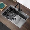 Grey-black Sink 68x45x19CM Kitchen Sink 1 Bowl Stainless Steel Inset Sink with Soap Dispenser and Drainer Basket