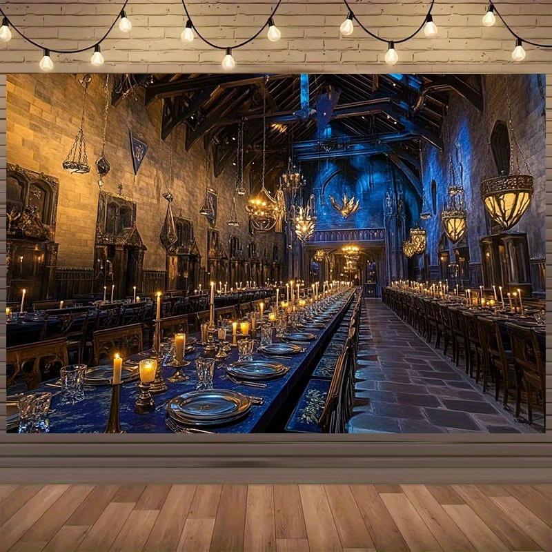 1 piece of magical medieval banquet hall background cloth -2D phantom magic  suitable for Halloween and fairy tale weddings