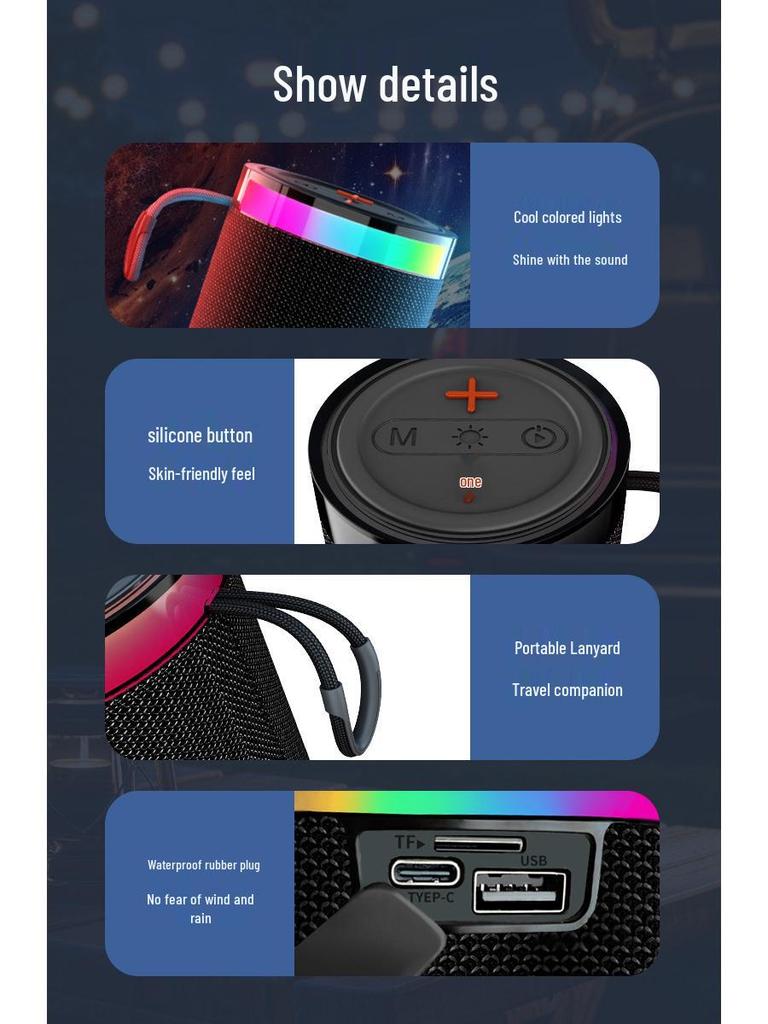 High-Quality Sound Portable Outdoor Bluetooth Speaker with Colorful Light Effects and Card Slot W17