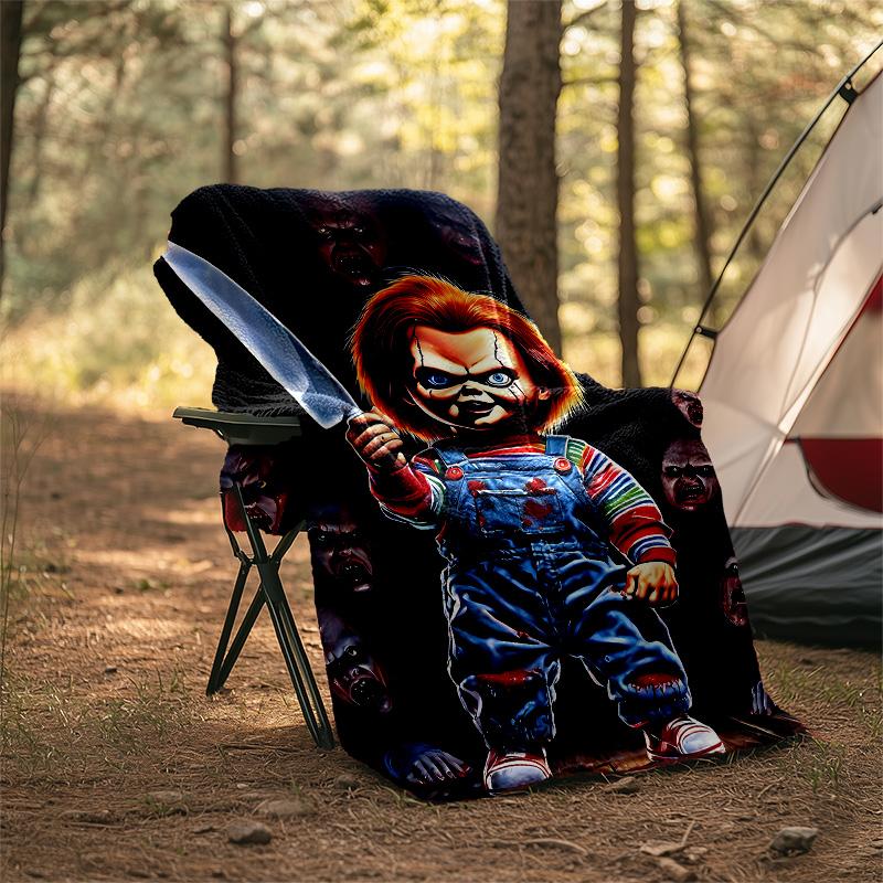 1pc Chucky2 Theme Blanket - Digital Print, Polyester, Cozy for All Seasons, Perfect for Outdoor, Camping, and Travel