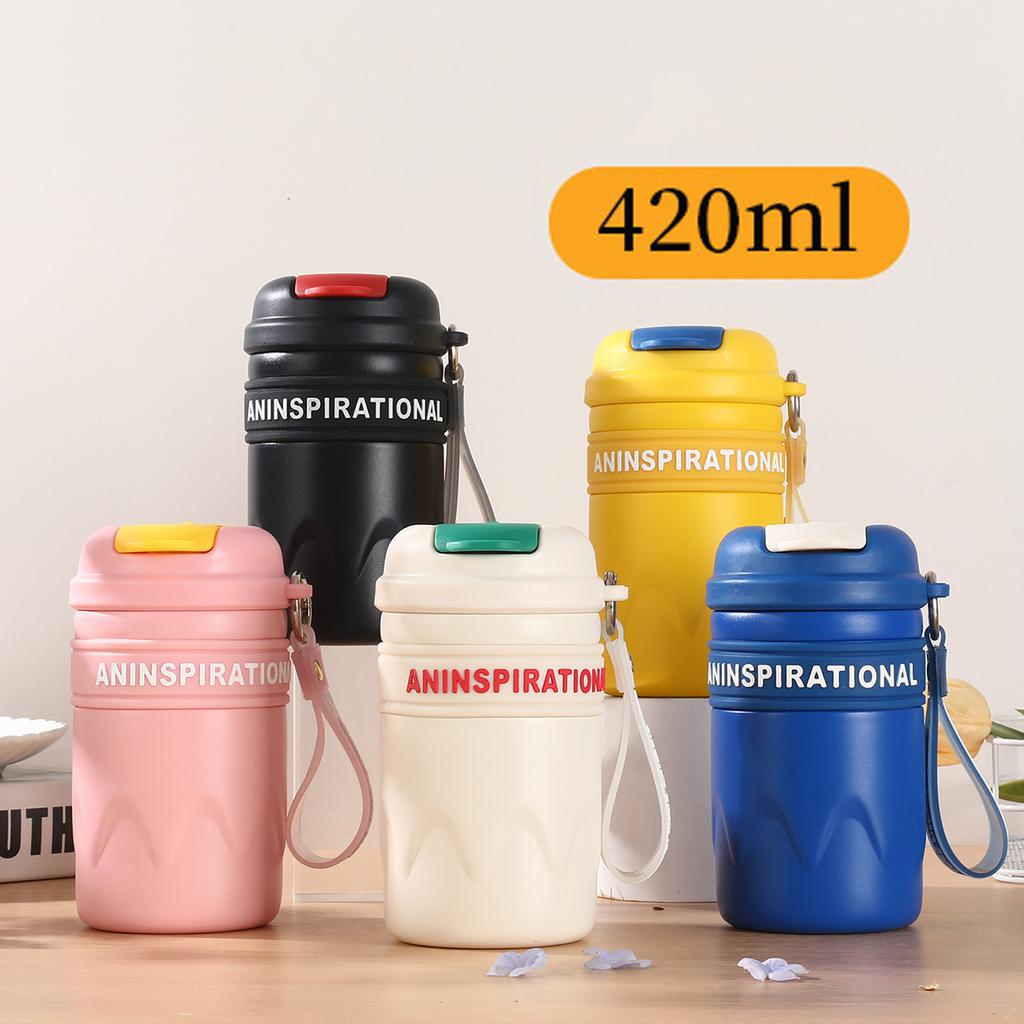 420 ml Kaffee-Thermoskanne mit Strohhalm, tragbare Vakuumflasche aus Edelstahl 316, hält heiß und kalt, isolierte Tassen, Trinkgeschirr, Geschenkverpackung