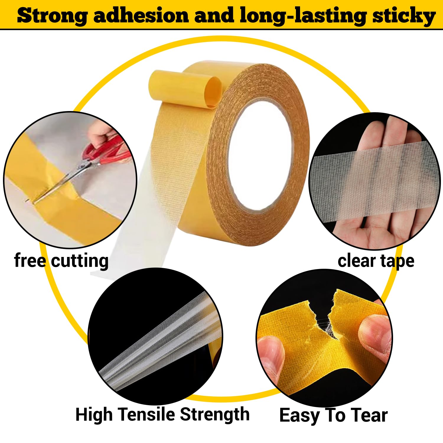 10x10cm Double Sided Cloth Tape, Heavy Duty Waterproof Mounting Adhesive Tape, Strong Bond for Crafts Home прозрачный