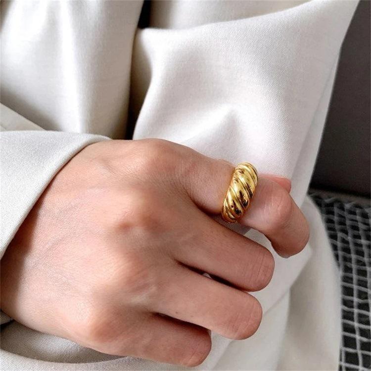 St. Delan Gold-Plated Stainless Steel Croissant Ring for Couples