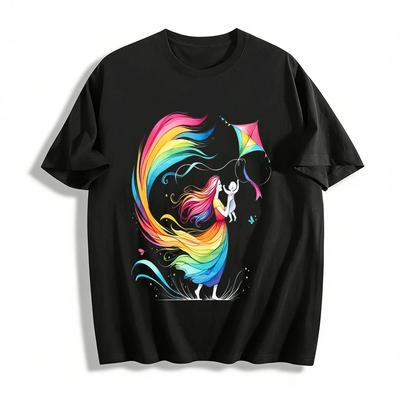 Regenbogen Eltern-Kind Drachen Druck Lässiges Oberteil Warm Mama Liebe Thema T-Shirt Reines Baumwoll-T-Shirt