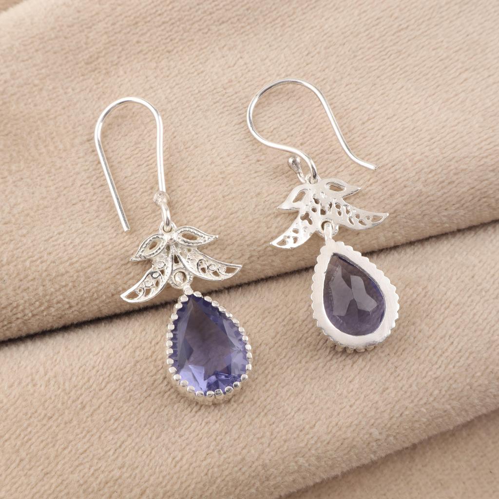 Iolite Gemstone Silver Earrings 925 Sterling Silver Handcrafted Jewelry For Women CE-27-8