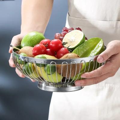 Stainless Steel Fruit Basket Hollow Fruit Bowl Multipurpose Metal Wire Storage Basket for Living Room Office Kitchen