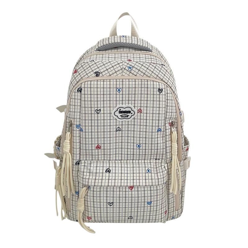 Check Schoolbag Women s Backpack Travel Backpack бежевый