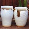 Large Handmade Coarse Pottery Succulent Flower Pot with Shallow Cut Opening