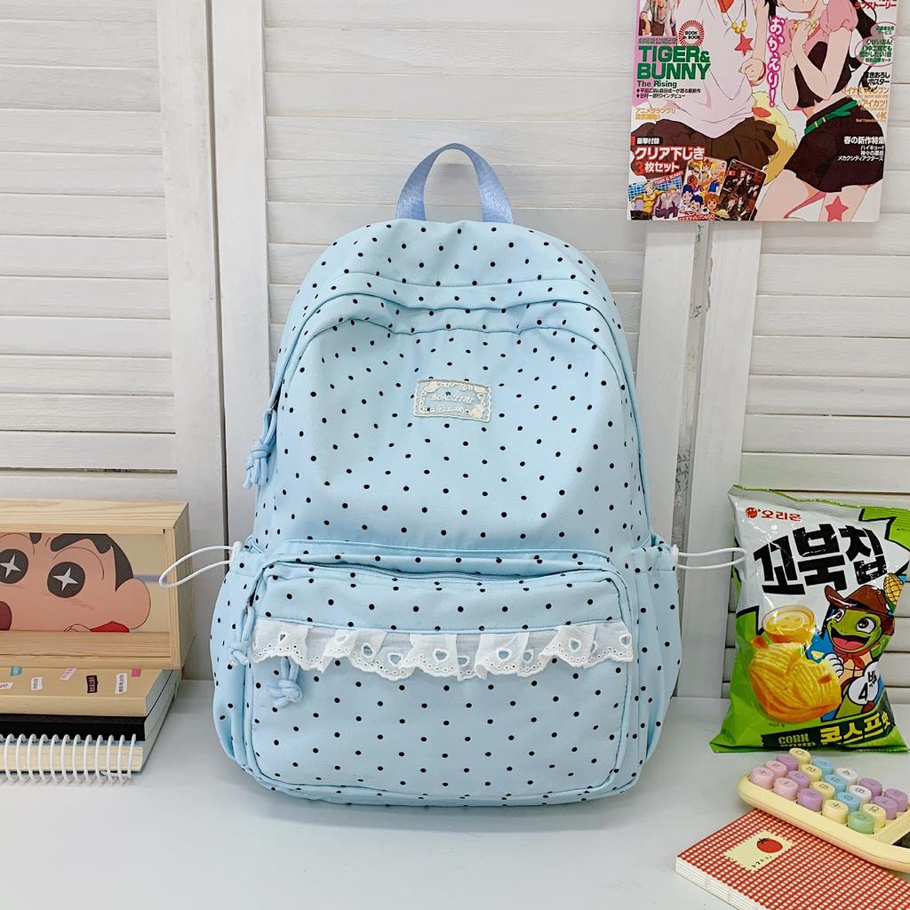 Schoolbag Korean Ins College Style Polka Dot High Value School Bag Middle School Student Girl Lace Backpack Travel Backpack