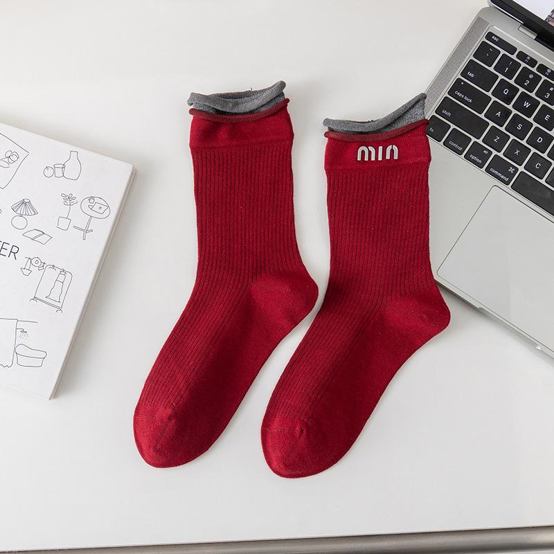 

Носки Ankora Red Fall and Winter Tide длиной до середины икры, универсальные повседневные трендовые женские носки One size вино красного