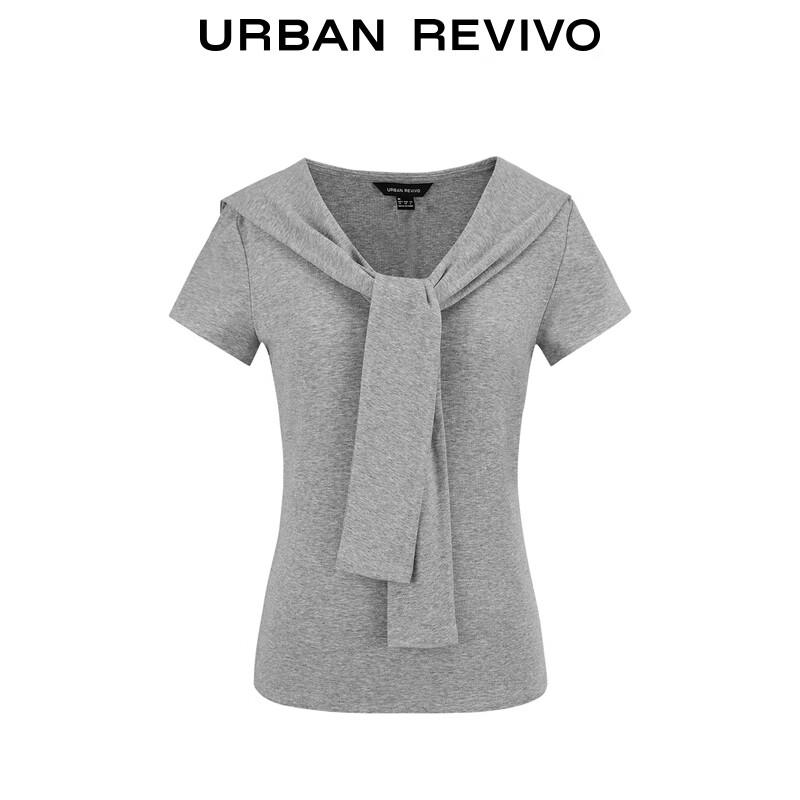 UR Women's 2025 Autumn Slim-fit Shawl-Style V-Neck Short Sleeve T-Shirt