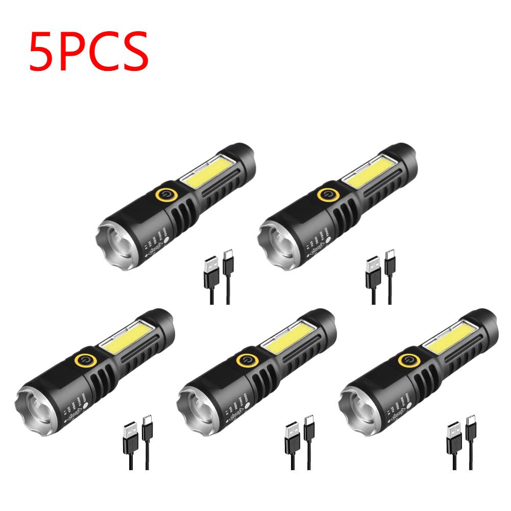 XPE COB LED Camping Flashlight Telescopic Zoom Waterproof Type-C USB Charging Strong Flashlight 4 Modes Torch Lamp for Outdoor