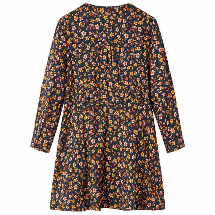 Robe - vidaXL - Manches longues - 100% Lyocell - Imprimé floral - Couleur marine