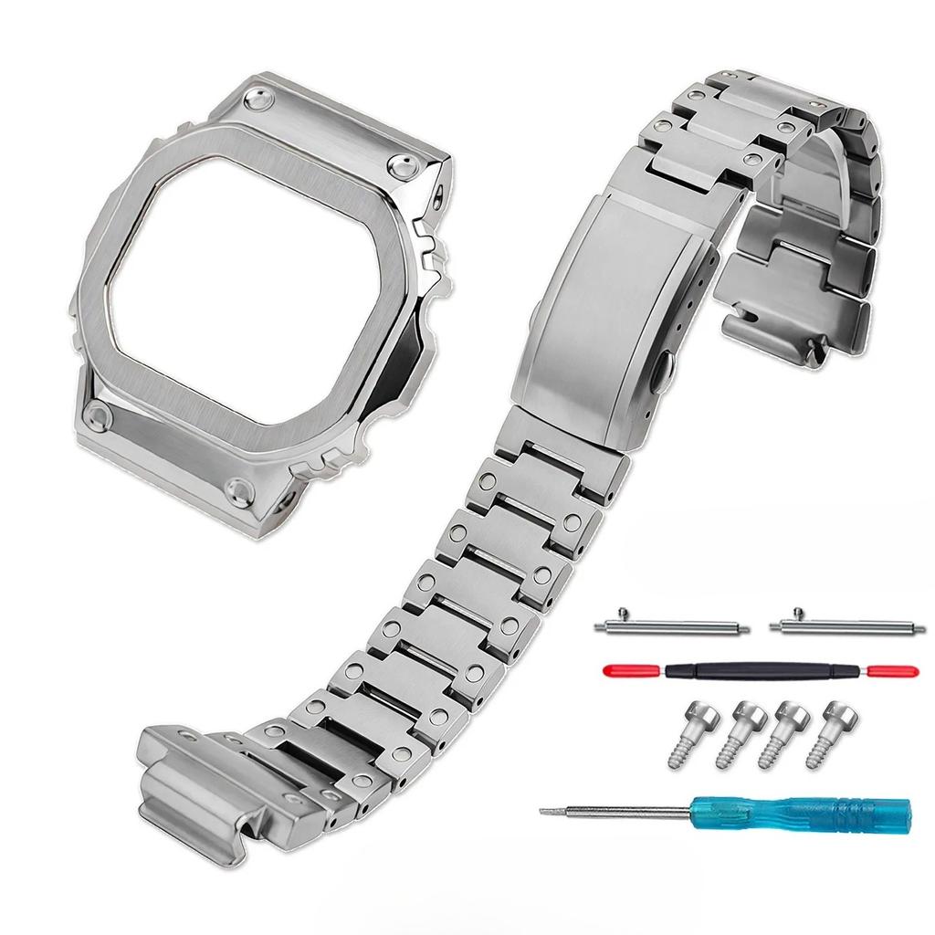 New Mod Kit Accessories for Casio Small Square Watch 3578 GW-BX5600 Metal Case Bezel Stainless Steel Strap Men Black/Gold/Silver