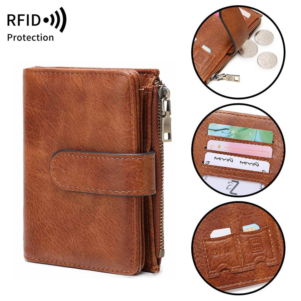 Fashion Women Short Wallet RFID Anti-theft Brush Women's Wallet With Multiple Card Slots Simple Three Fold Card Holder Coin Purse High Quality