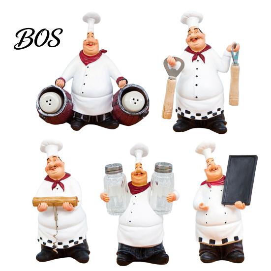 Dining Space Decoration Chef Figurine, Resin Countertop Table Decoration, Funny Statue with Cartoon Kitchen Accessory Seasoning Bottle/Bottle