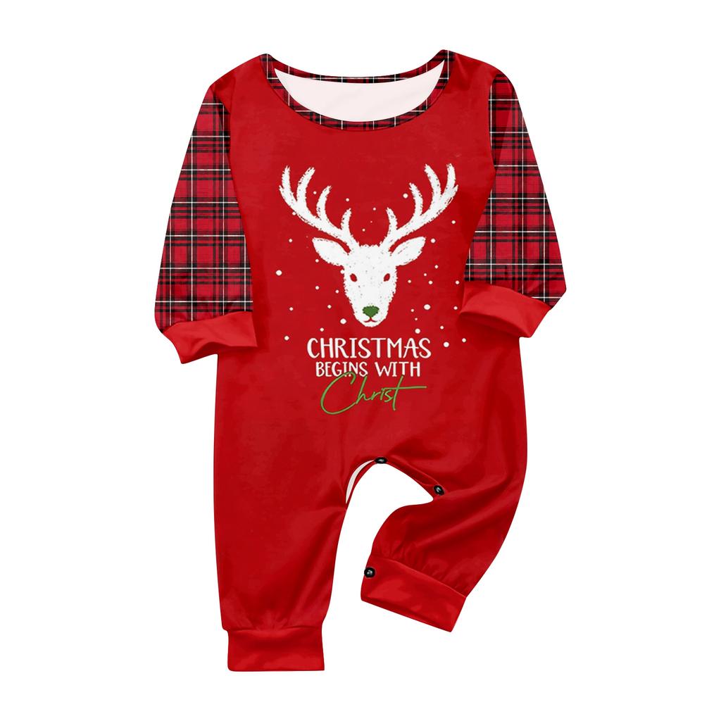 Family Matching Christmas Print Pajama Set with Long Sleeve Neck Top and Pants for Parent and Child