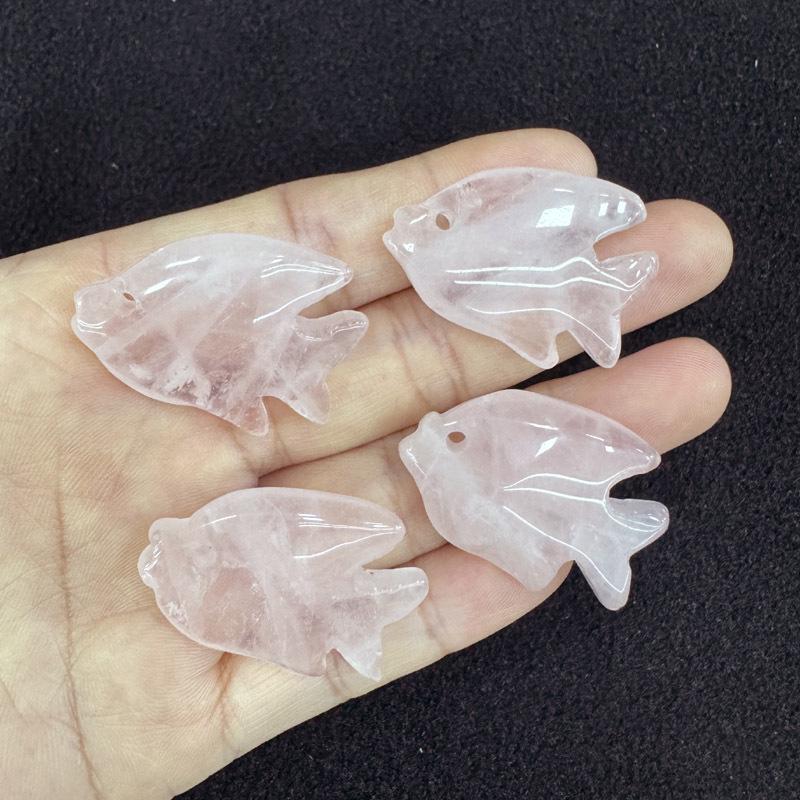 Rose Quartz Fish-Shaped Crystal Agate Pendant Necklace - Natural Stone DIY Jewelry Gift