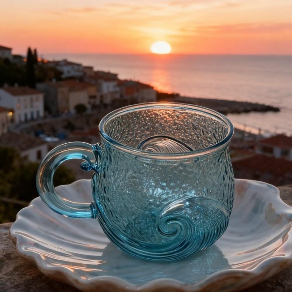 Gradient Color Ocean Theme Mug Hand-blown Sunset Mug Tea Cup Sea Glass Mug  Home