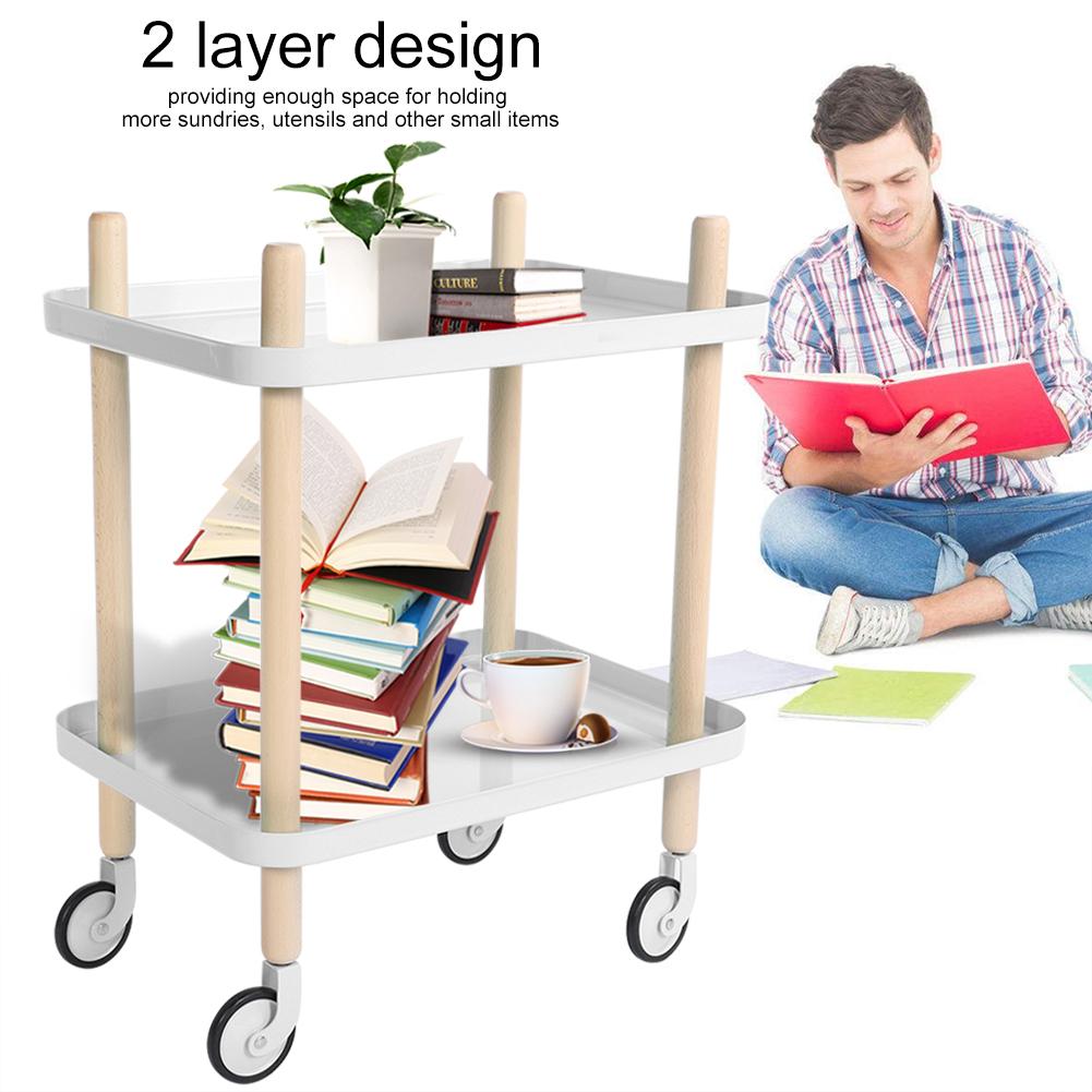 Double Layers Rolling Storage Cart Multi Use Movable Organizer Rack for Home Restaurant(White)