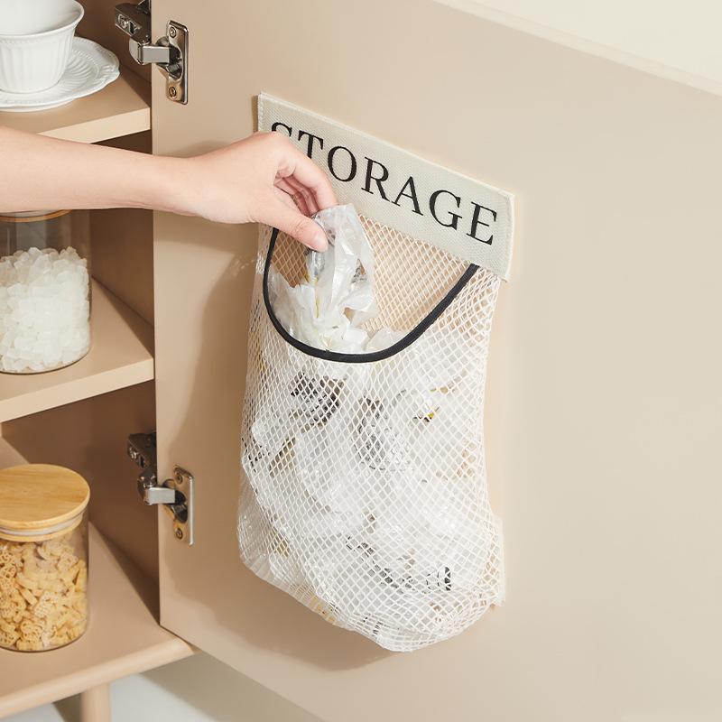 Wall-Mounted Kitchen Trash Bag Organizer - Large Capacity Mesh Storage Bag