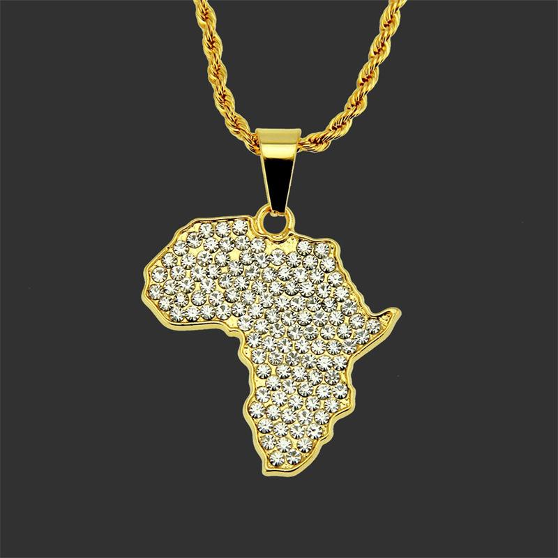 Hip-hop Fashion Hot Sale European and American Environmentally Friendly Material African Map Necklace Pendant