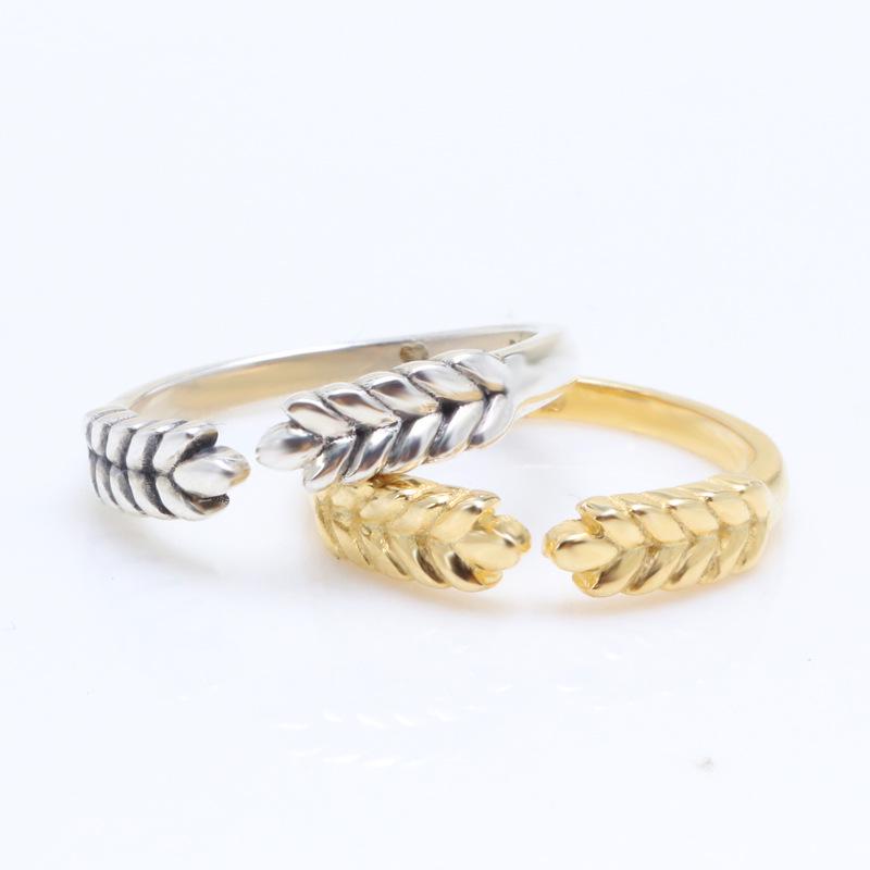 White Copper Plated Silver Wheat Ear Ring - Elegant European & American Style Open Stacking Ring for Women