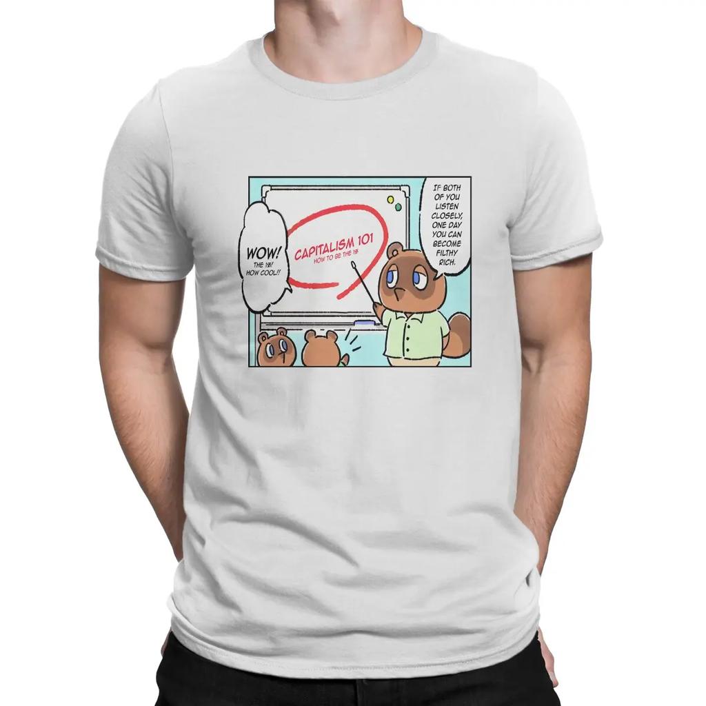 Casual Tom Nook Teaches Life Lessons T-Shirts Men Cotton T Shirts Animal Funny Crossing Timmy Game Short Sleeve Birthday Present