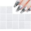 12 Sheets Nail Art Stickers, Metallic Silver Star Heart Nail Decals, Self Adhesive DIY Nail Stickers, Sparkle Starry Sky Nail Decorations, French