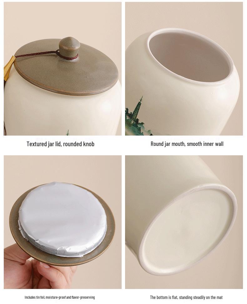 Classic Green Hill Ceramic Tea Caddy Gift Box - Empty Storage Jar for Black & Green Tea with Custom Logo
