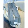 Spring & Autumn 2025 Women's Light Straight-Leg Lace Patchwork Cropped Jeans - Loose Wide-Leg Fit