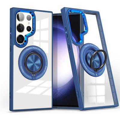 Magnetic for Magsafe Transparent Case for Samsung Galaxy S24 Ultra S23 Plus S23 FE Rotating Metal Stand Holder Hard PC Cover