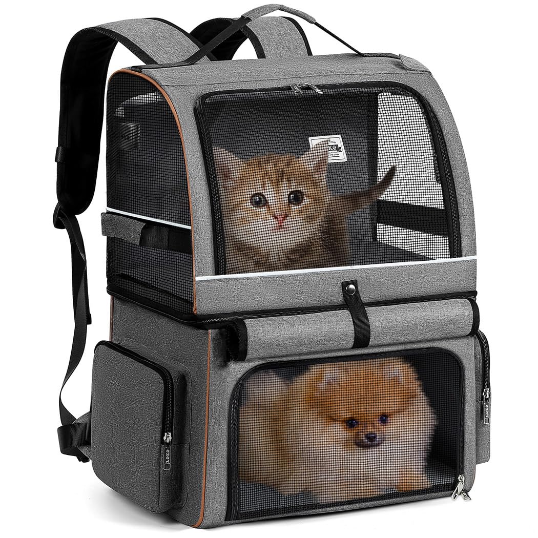 

Lekesky Cat Carrier Backpack for 2 Cats Small Pet for Dogs and Pet for Hospital Outdoor and Disaster Gray - 2-Tier Backpack, Breathable, Cats, 2-Way серый