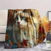 Maple Leaf Cat  Print Flannel Blanket, High quality Comfortable for All Seasons, Home Decor, Warmth and Comfort