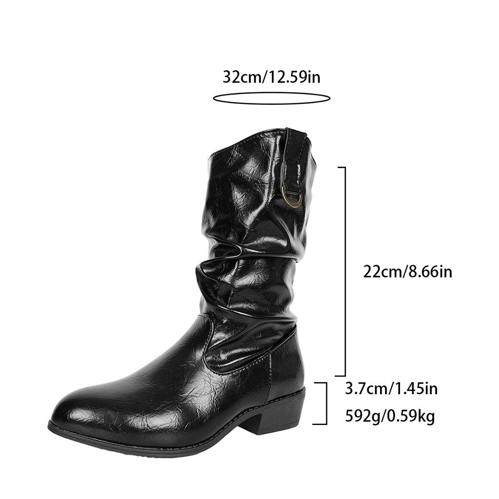 Fashion Autumn and Winter New Pleated Long Boots for Women Low Heel Pointed Head V-mouth Ladies Knight Botas Fashion Black Slip On Shoes