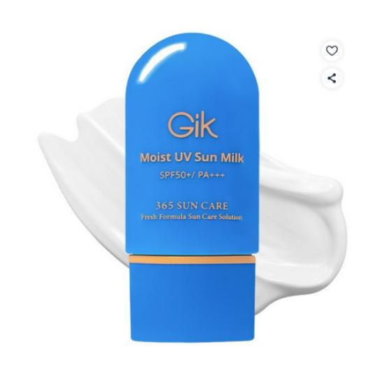 GIK Moist UV Sun Milk Low-Irritation 10-Free Sunscreen SPF50+ PA++++ 30ml