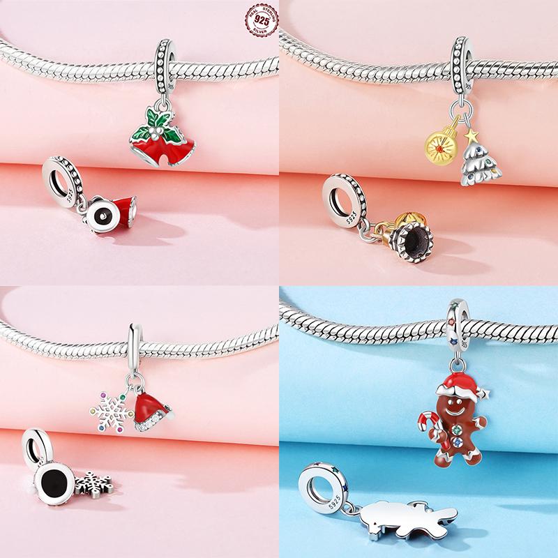 Santa Claus Christmas Tree Sleigh Gingerbread Man Beads Copper Charms Pendant Fit Women Diy Original Bracelet Jewelry Gift