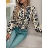 Spring And Autumn New Vintage Printed Shirt Small Stand Collar Elegant Shirt Women's Fashion Long Sleeve Button Office Blouse