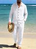 Men's European and American Linen Casual Beach Shirt and Long Pants Set