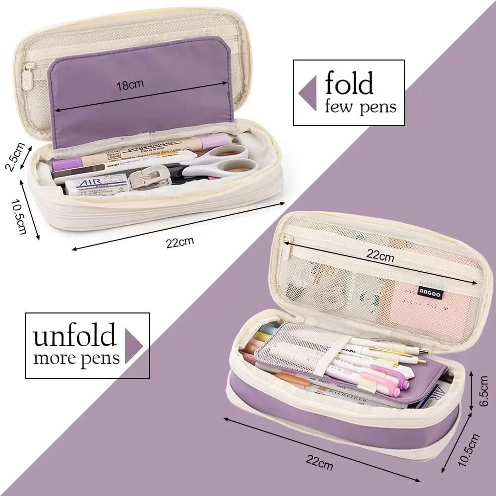 Purple Pencil Case Large Capacity Pen Bag Double Layer for Students Pouch Holder Box Office Stationery Back To School Supplies