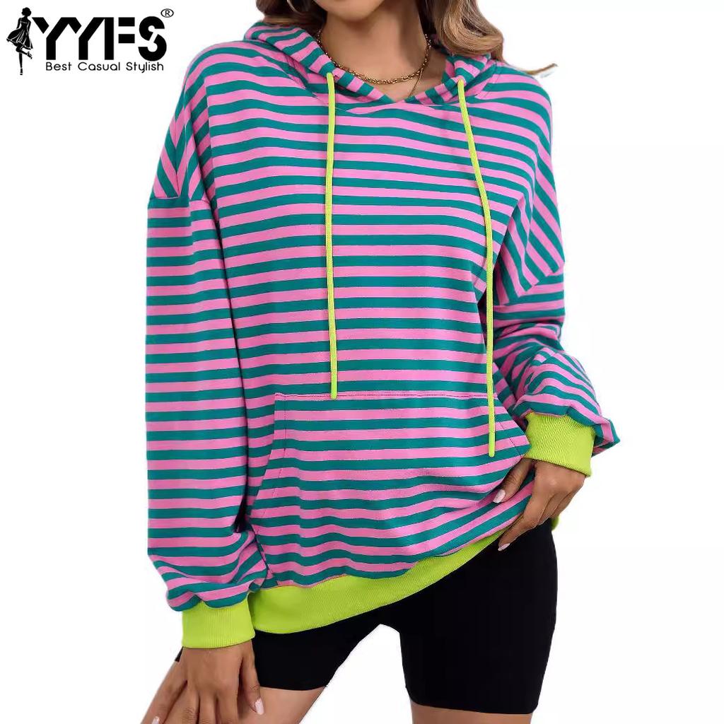YYFS Women's Fashion Casual Fall Winter Stripe Print Long Sleeve Hoodies&sweatshirts