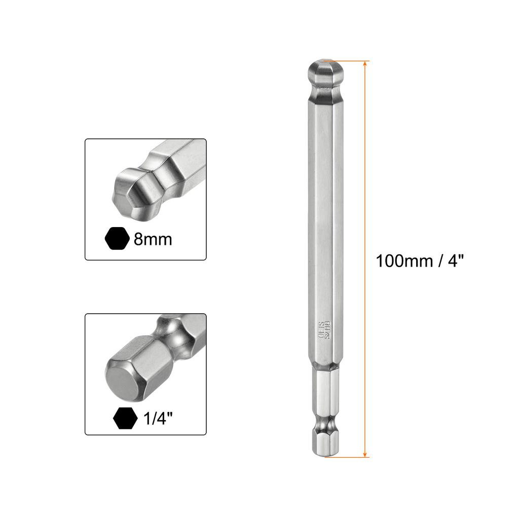 1/2/3pcs Ball End Hex Screwdriver Bit Set 1.5/2/2.5/3/4/5/6/8/10mm Size 1/4" Hex Shank 100mm (4") Long Magnetic Ball Head Bits