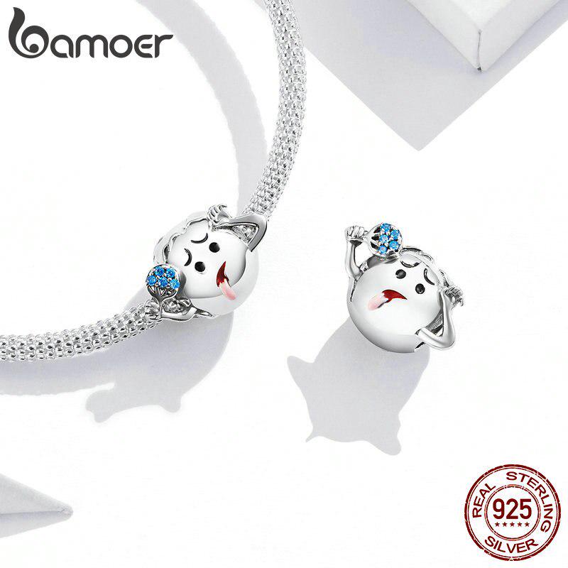 Contas de metal oxidado bamoer para mulheres, fabricação de joias, pingente de prata esterlina 925, adequado para pulseira de prata original