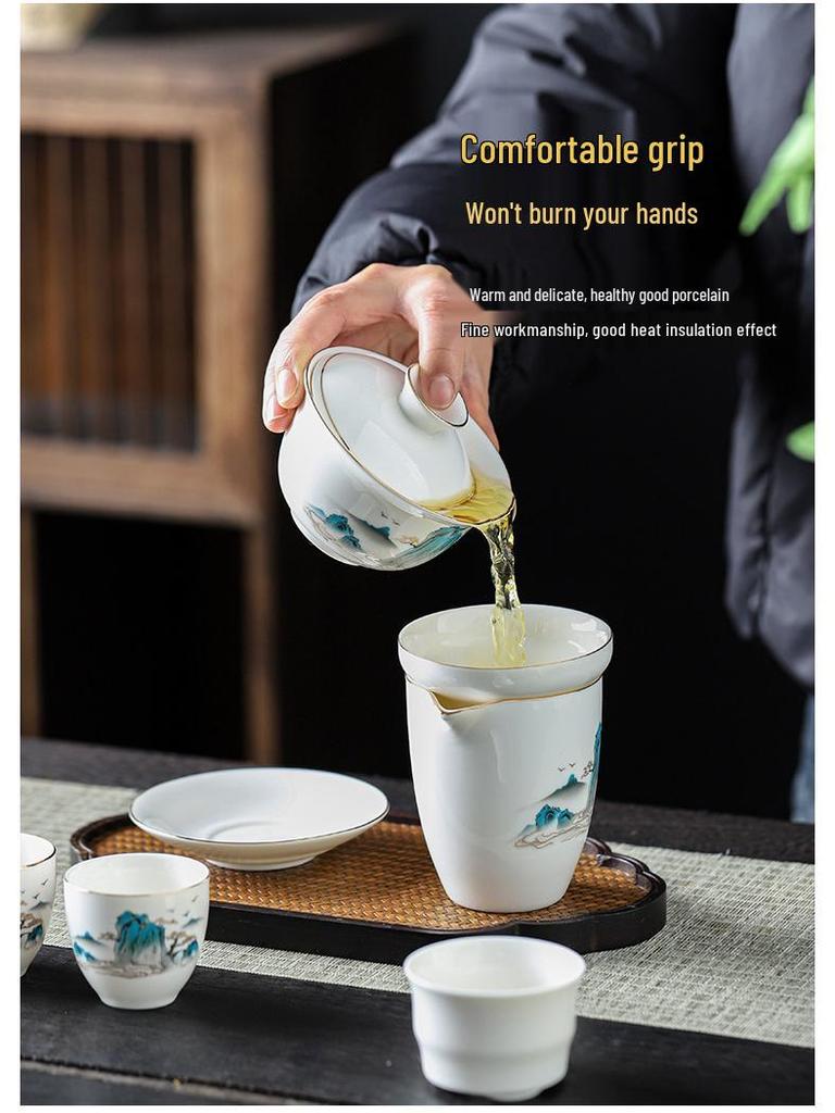 White Porcelain Mutton Fat Jade Kung Fu Tea Set - Perfect for Home, Workplace, or Gift
