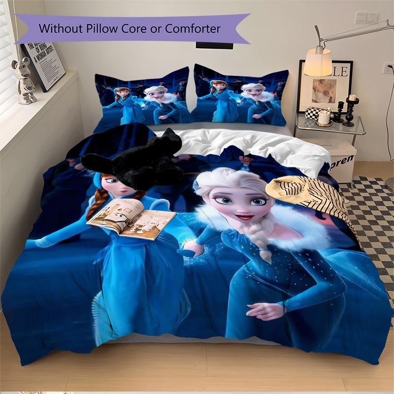 3pcs Elsa & Anna Frozen Bedding Set Includes 1 Quilt Cover and 2 Pillowcases, Comfortable Q038