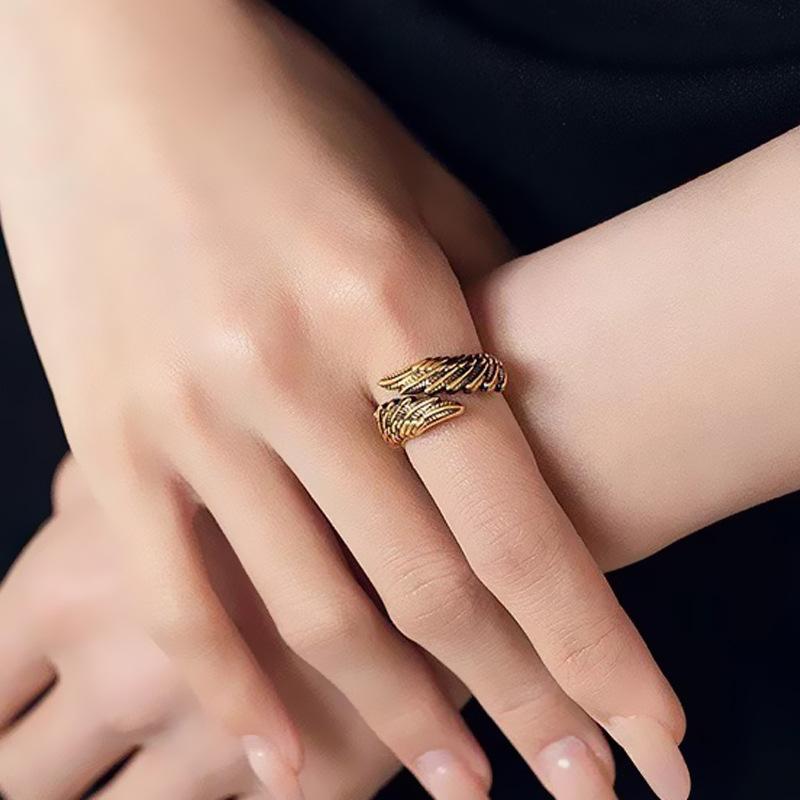 Antique Gold Angel Wing Ring Elegant Couple Rings for Him and Her