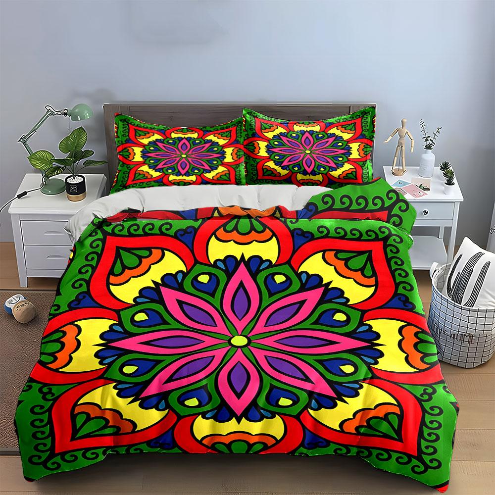 Vibrant Floral Kaleidoscope. Bedding Sets Duvet Covers Pillowcases(1* Duvet Cover 2* Pillowcases Without Duvet Insert)