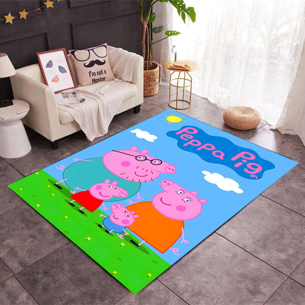 Peppa Pig's Colorful World Themed Anti-Slip Rugs - Polyester Home Decor, Suitable for Bedrooms, Living Rooms, Doorways, Studios, and Decorations