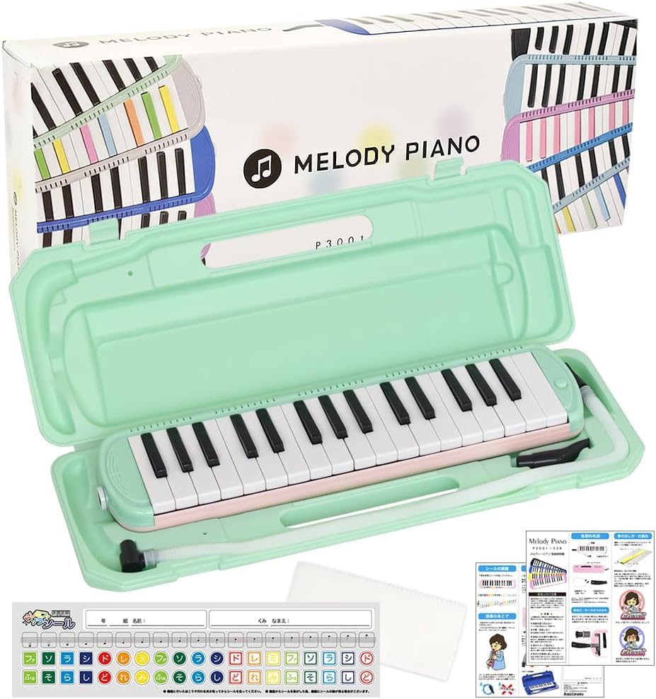 KC Kyoritz Melody Piano Melody Mint Pink Label and Name 32-Key Harmonica, (P3001-32K/MINTPINK) (Includes Do-Re-Mi Stickers, Cloth, Stickers)